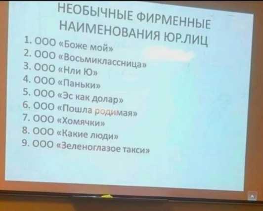 ООО «Бнал», ООО «Тъебись» и ООО «ЧКО»: ТОП самых забавных названий российских ОООшек - 03.10.25 11:43